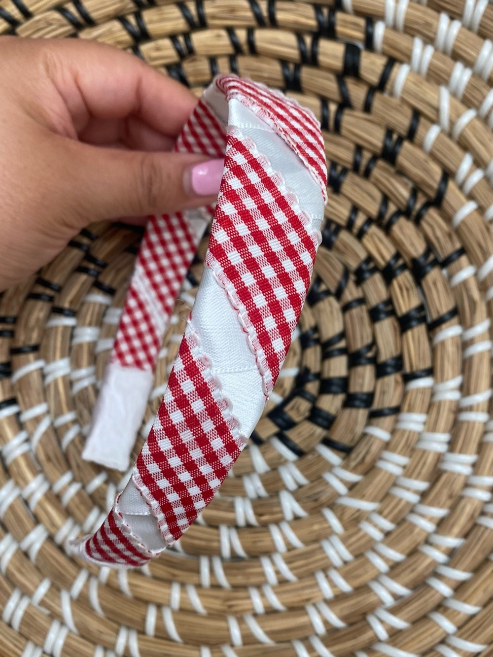 Red and White Gingham Headband - Hand Crafted - Picture 3 of 4
